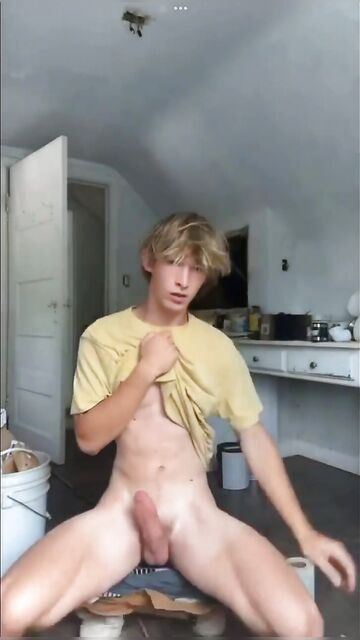 Blond 18yo dude jerks off naked at home when parents are out