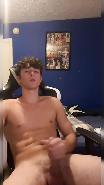 Skinny 18yo school boy compares his long dick with a bottle and jerks off